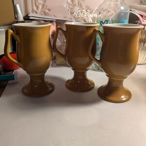 Brown Ceramic Pedestal Mugs - Set of 3